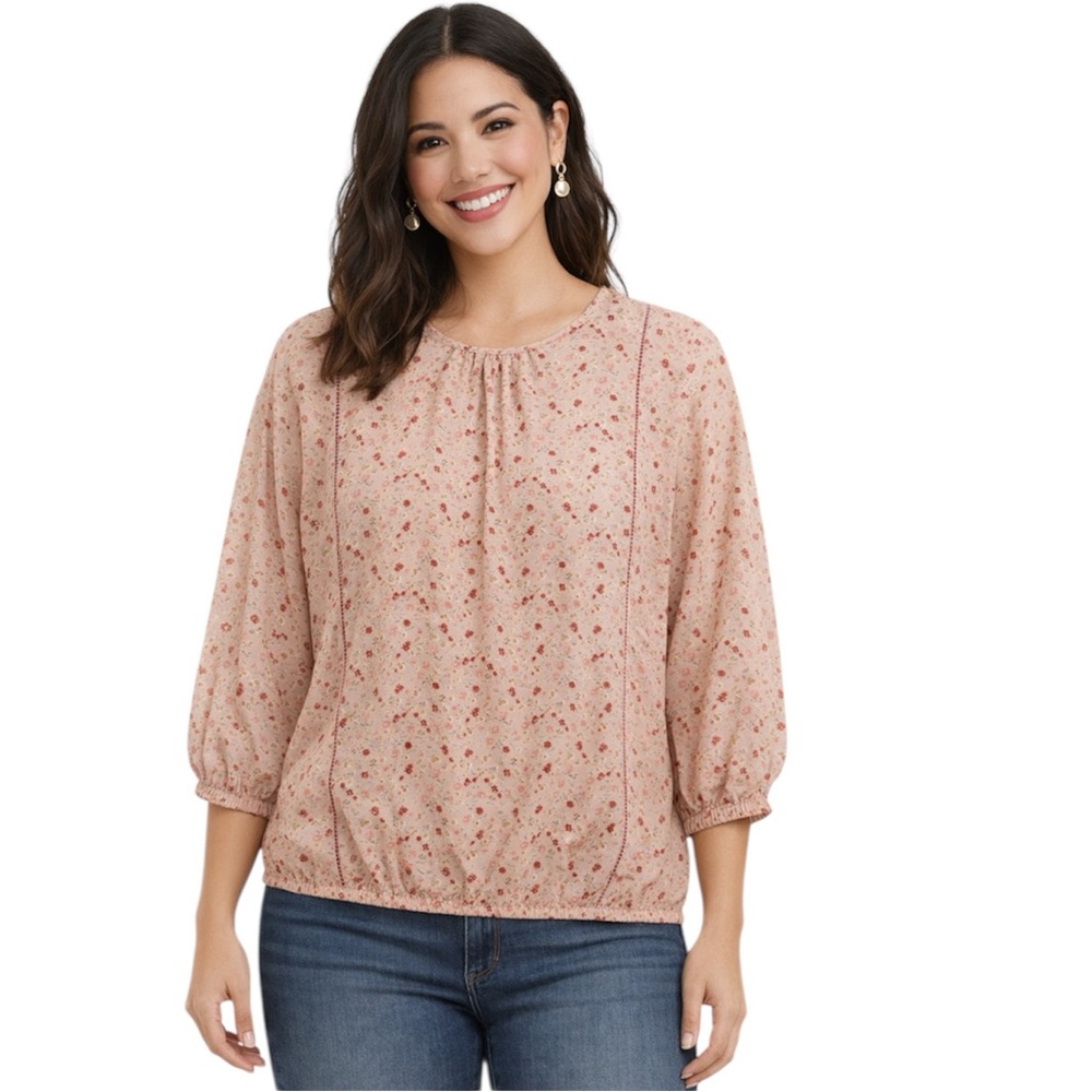 Sienna Sky Women Dusty Pink Floral Peasant Blouse Size Medium Ranglan Sleeves